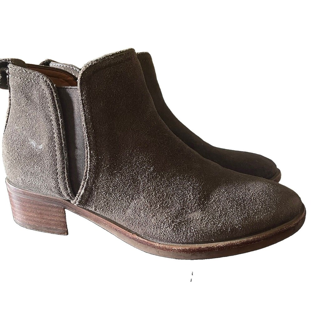 Lucky Brand Women’s Suede Chelsea Ankle Boots Size 6 Low Stacked Heel Brown - Picture 3 of 9